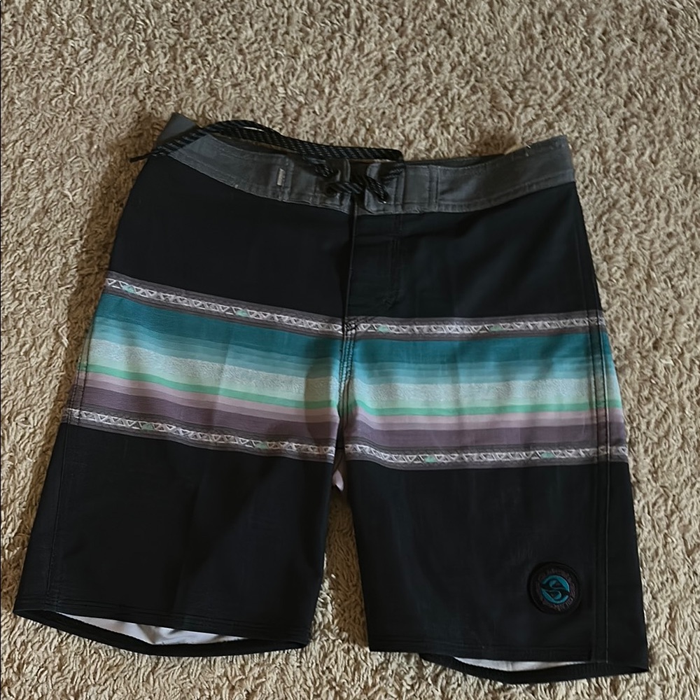 Boys Quiksilver Black and Teal Swim Shorts